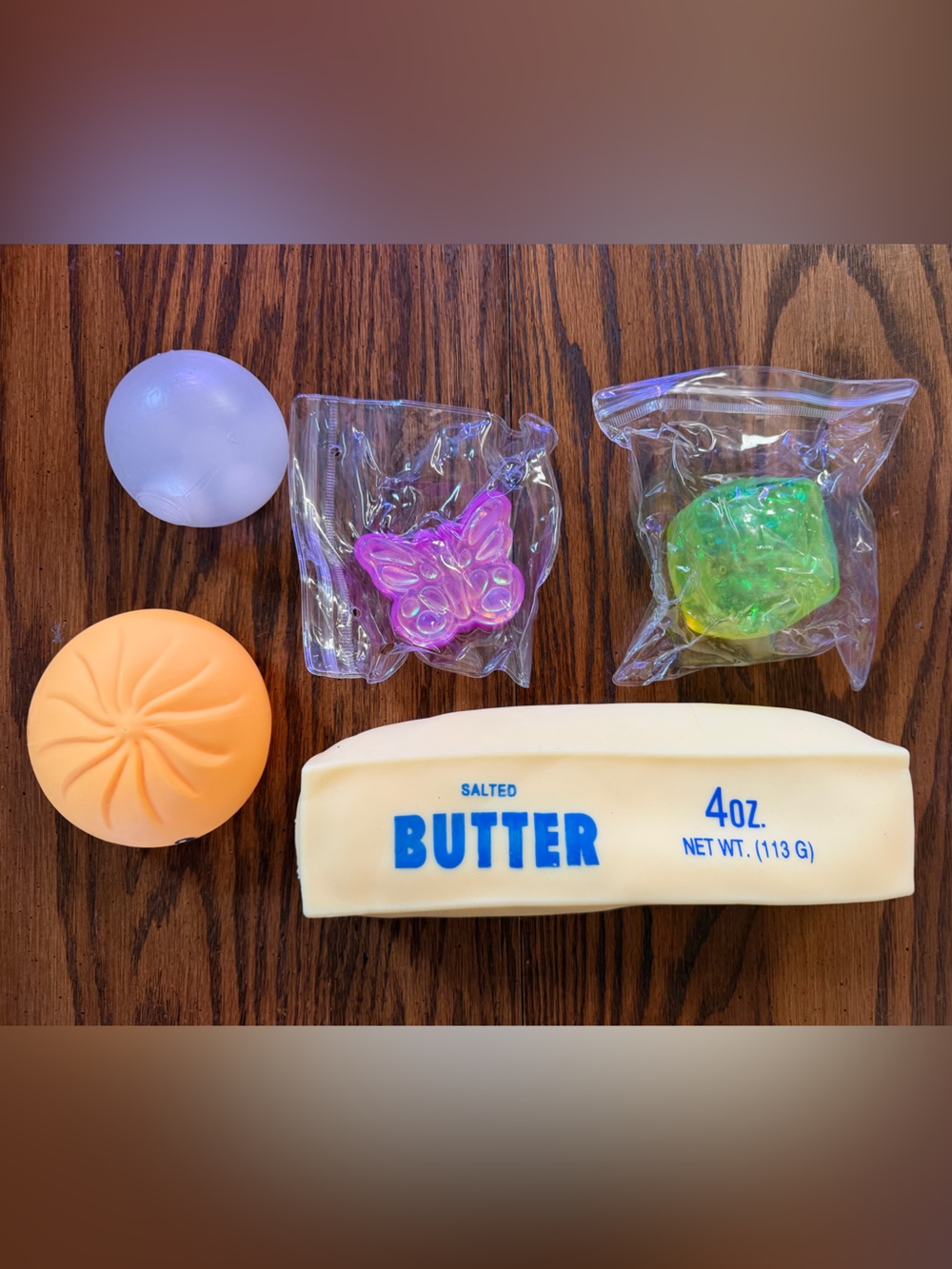 Lot of 5 squishies Butter, RMS Dumpling, Eyeball, Cube, Tabu Butterfly
